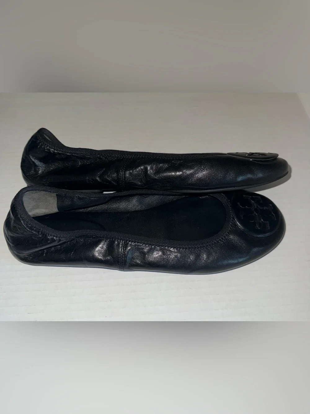 TORY BURCH Perfect Black Leather REVA Travel Foldable Comfort Ballet Flats 8.5